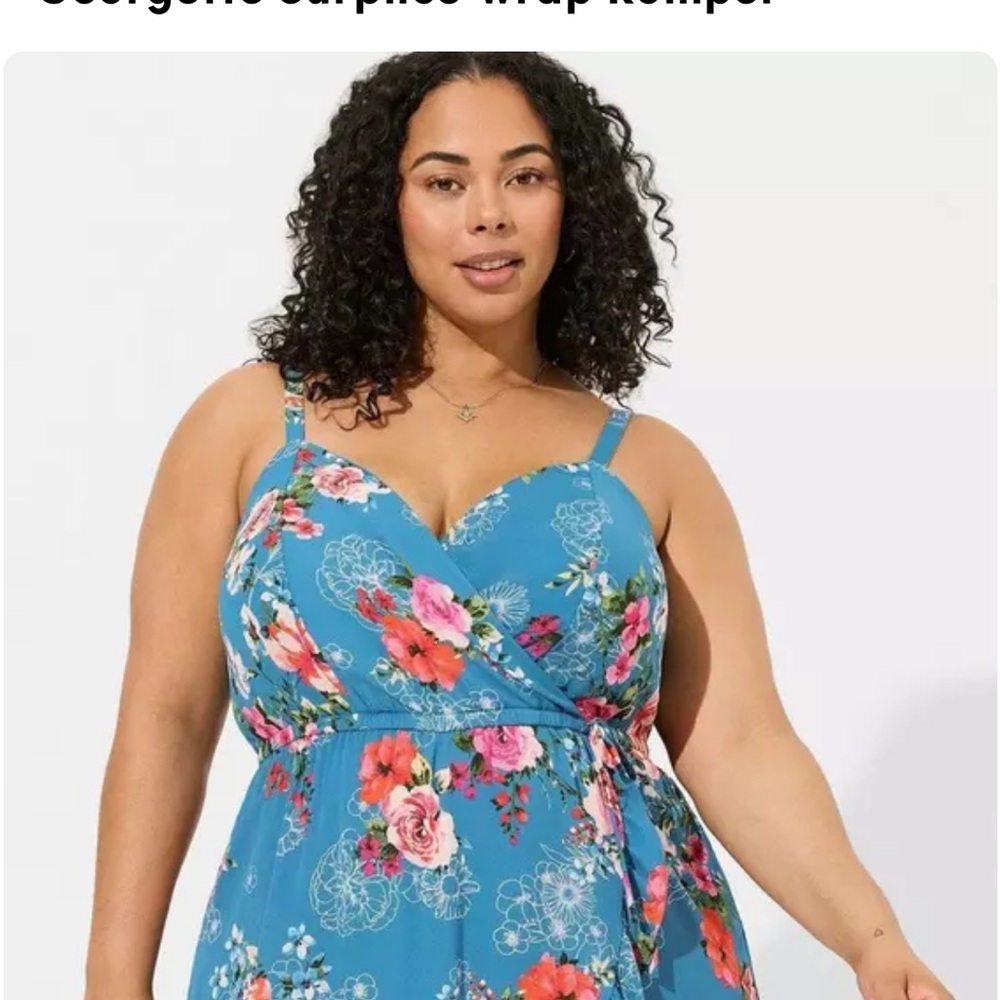 Torrid Blue Floral Surplice Wrap Romper